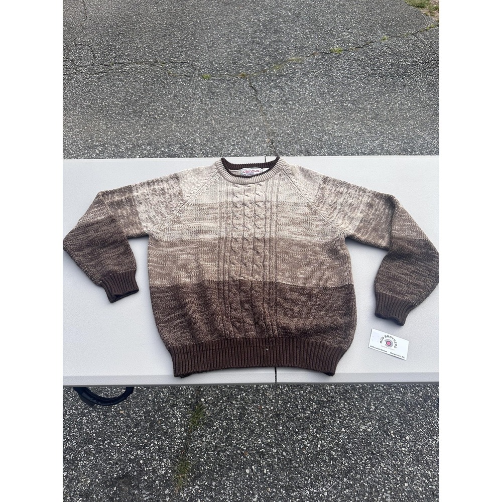 Campus Sweater Mens XL Brown Tan Cable Knit Crewneck Pullover Winter Casual